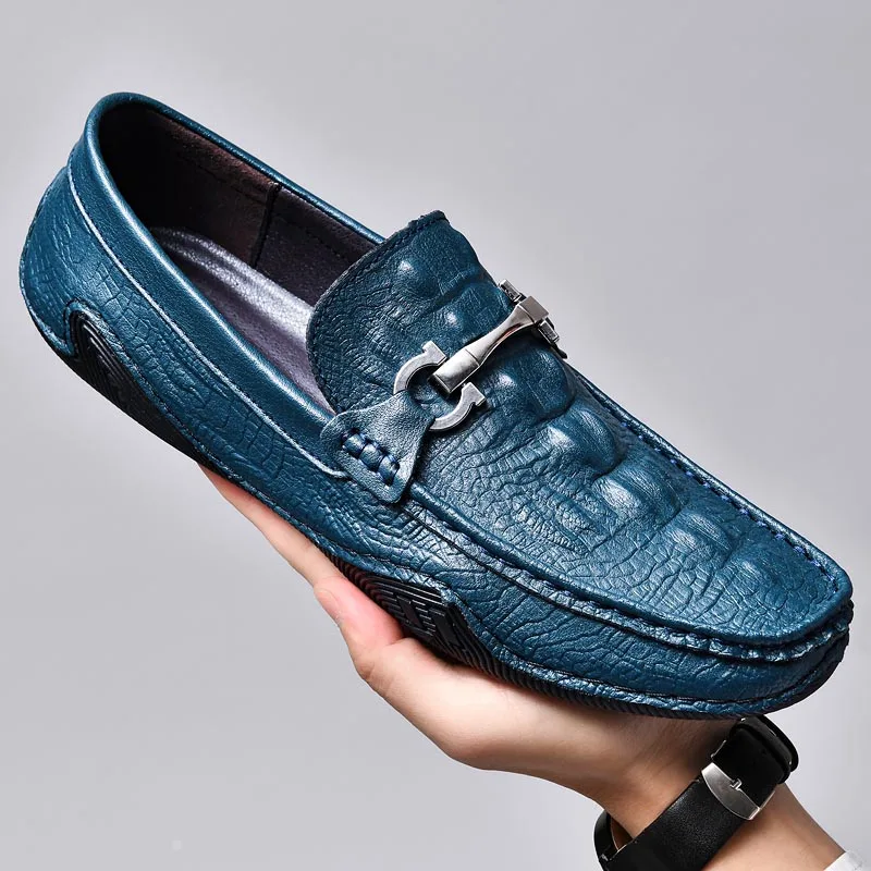 Blue Slip On Loafers Genuine Leather Casual Shoes Men Luxury Brand Designer Men's Moccasins Mocassin Homme Sales Discount
