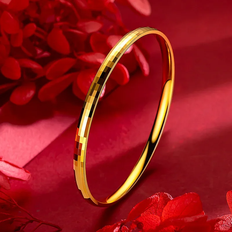 9999 Real Gold 24K Mosaic Plain Ring Bracelet, Gold High Color Retention Bouncing Bracelet