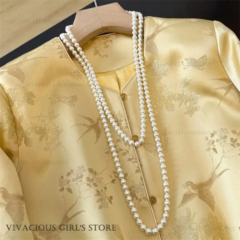 

Women's Blouse Jacket Vintage Jacquard Hanfu Coat Traditional Tang Costume Qipao Top Casual Silk Satin Outwear Chinese Clothes