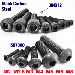 10-250pcs ISO7380 G10.9 Round Carbon Steel Screw DIN912 G12.9 Hex Allen Socket Cap Head Screw Mechanical Furniture Screws M2-M8