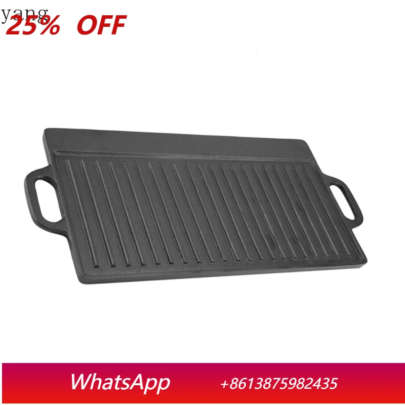 Non-Stick Cast Iron Grill Griddle Pan Ridged and Flat Double Sided Baking Cooking Tray Bakeware Grill Pan Cast Iron Grill Pan