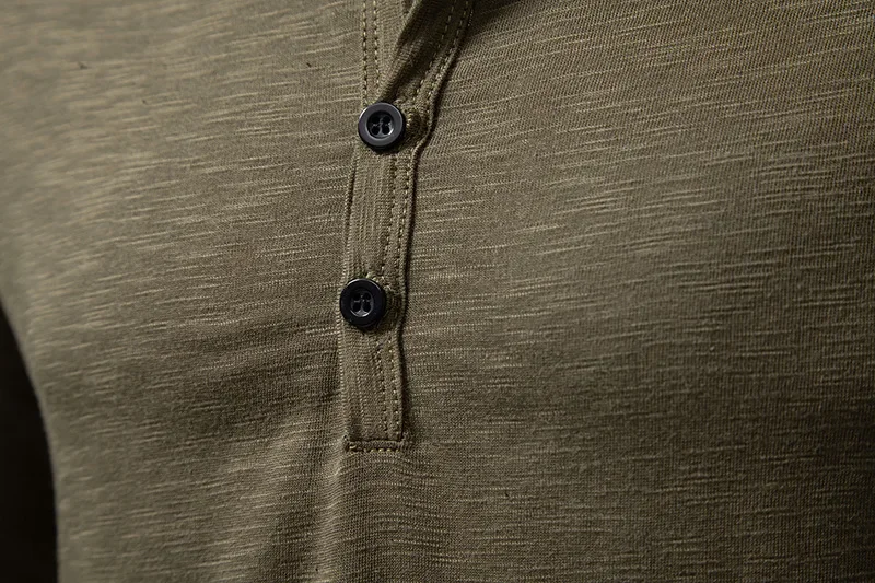 Herbst Neue männer Baumwolle Taste Langarm Henley Neck T-Shirt Casual Einfarbig Atmungsaktive Vielseitige Mode Dünne T-Shirts – Detail 18