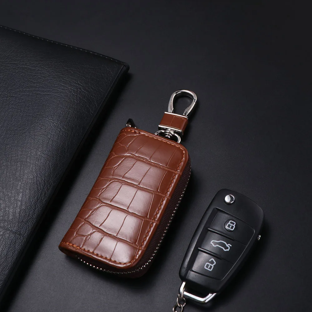 Nuevo diseño, monedero pequeño de Color sólido, cartera de negocios con cremallera, monedero de cuero PU, funda colgante de lujo para llaves, llavero