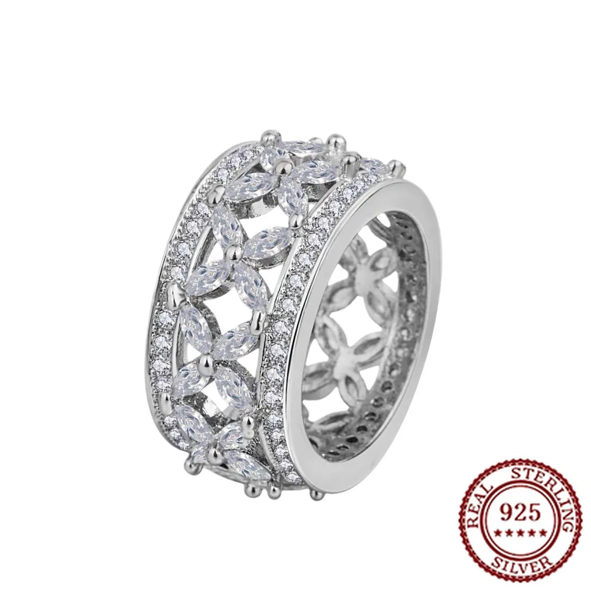

2025 New Trendy 925 Pure Silver Classic Temperament Atmospheric Fashion Classic Women's Diamond Set Zircon Luxury Ring