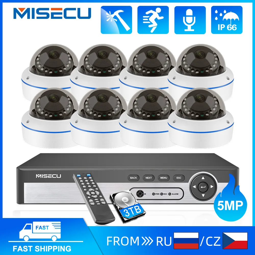 MISECU 8CH 5MP Security Camera System POE Surveillance Camera System Kit Face Detect Vandal-proof IP Camera CCTV Video NVR Set