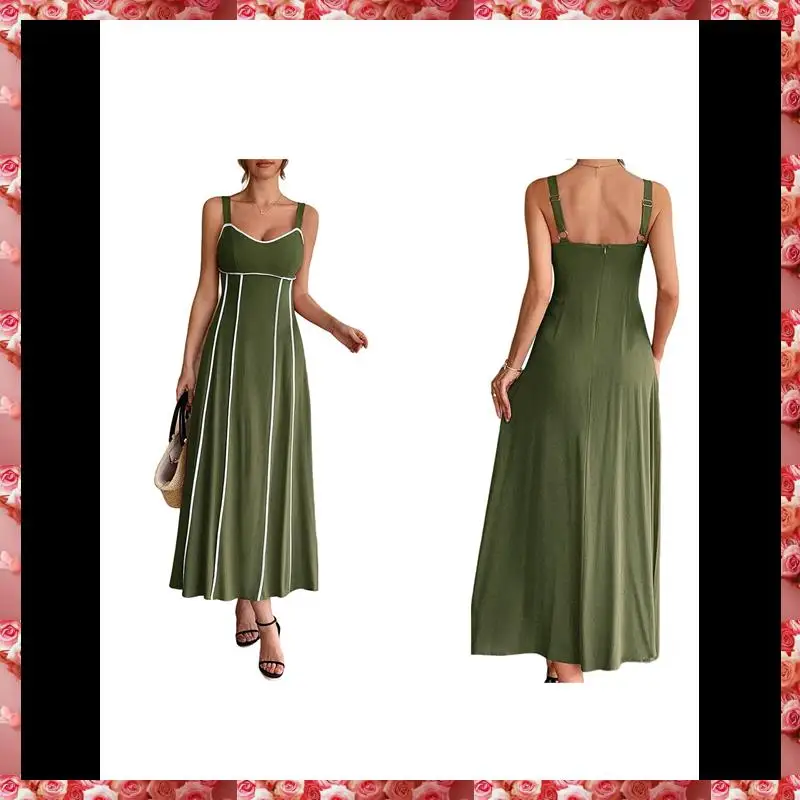 Abito lungo da donna a righe con cinturino per spaghetti ritagliato Abito lungo fluido