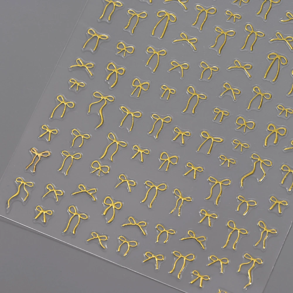 1Pc 3D Gold Silver Mini Bow Nail Art Stickers Bronzing Ribbon Bowknot Self Adhesive Sliders Kawaii Bow Tie Manicure Decals