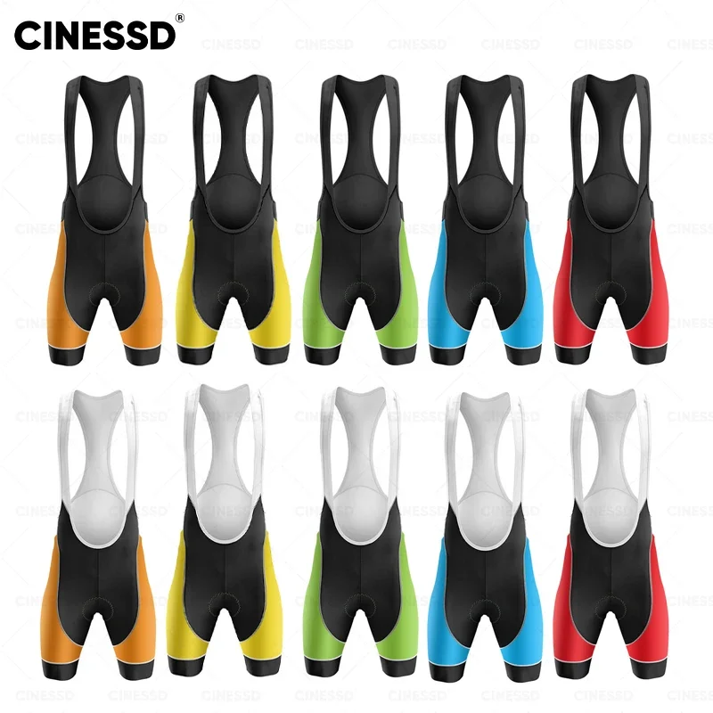 Seamless Cycling Bib Shorts for Men and Women, Pro Lycra, Black and White, Five Colors