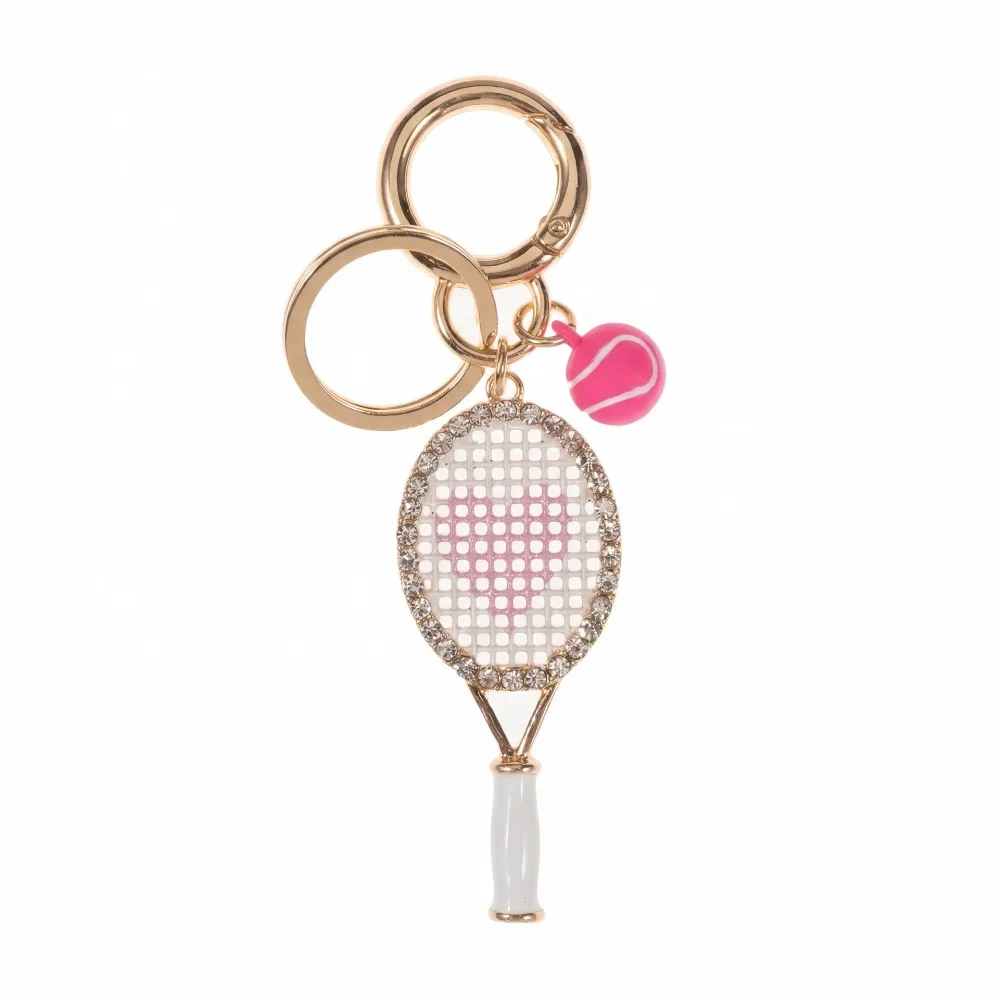 Tennis Enthusiasts Tennis Racket Keychain Alloy Inlaid Rhinestone Metal Tennis Racket Pendant Sports Style Pearl Bag Pendant