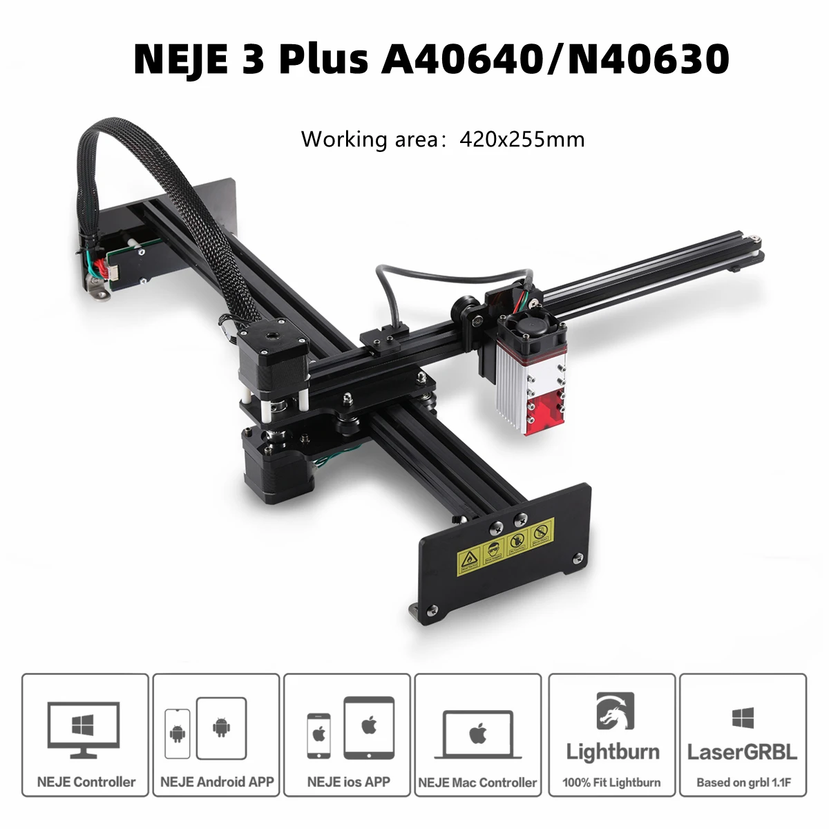 Neje Plus N40630 A40640 80w Cnc Máquina de Corte a Laser Cortador de Madeira Gravador Roteador Impressora Lightburn Lasergrbl Bluetooth App