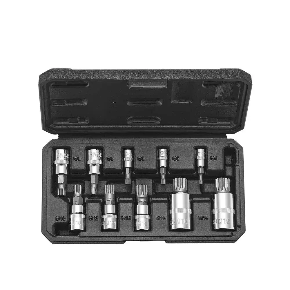 

XZN Triple Square Spline Bit Socket Set 10 Pieces M4 to M18 CrV Steel with Storage Case