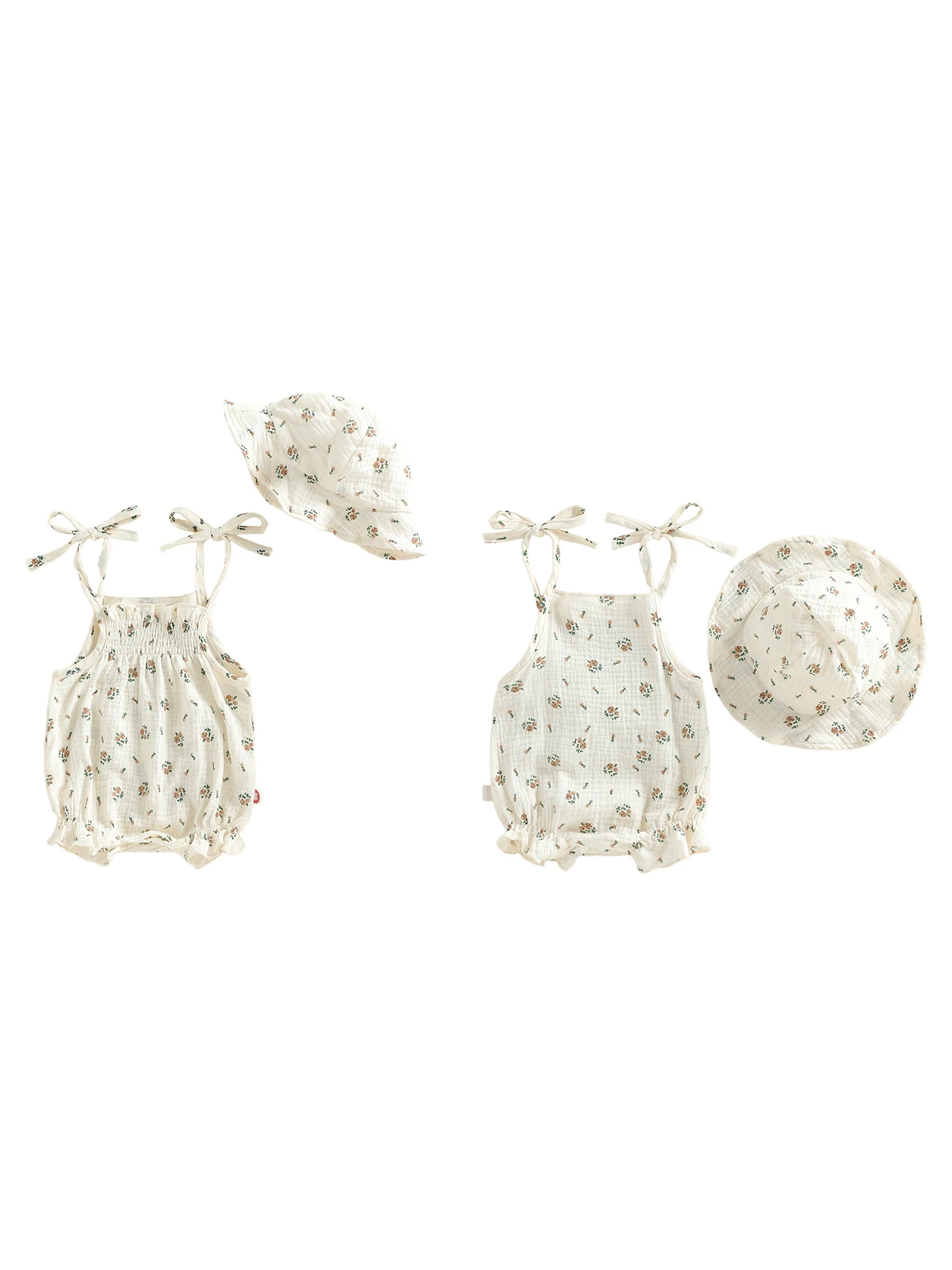 

Toddler Girls Adorable Romper Set with Matching Sun Hat Sleeveless Floral Jumpsuit for Summer Outfits