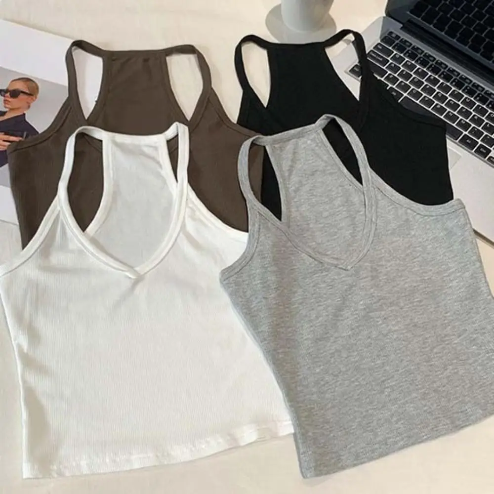 

Fashion Deep V Neck Skinny Camisole Tank Summer Sleeveless Cami Top Basic Undershirts Y2K Slim Fitted Tops Female