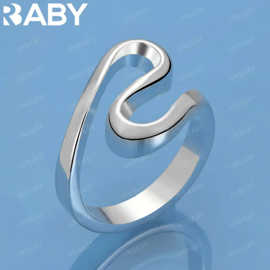 

URBABY 925 Sterling Silver Size 7-10 Geometric Line Ring For Women Men Fashion Jewelry Charm Grace Noble Wedding Accessories