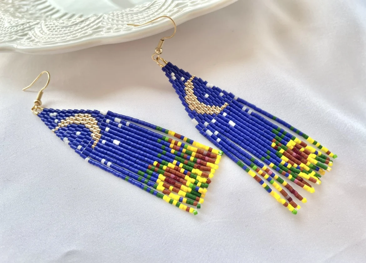 ZGMXR Rice bead earrings Tassel Colorful Versatile Bohemia Alloy Flower Hand-woven Original Moon Simple Fashion Beaded earrings view 2