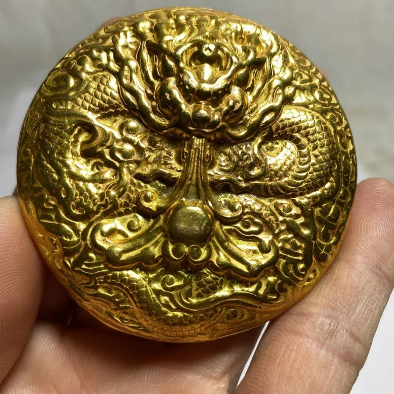 Copper Gilt Inlaid Gem Yongzheng Single Dragon Gold Cake Gold Cake Ancient Gold Ingot Gold Bar Qing Dynasty Gold Cake Hand Piece