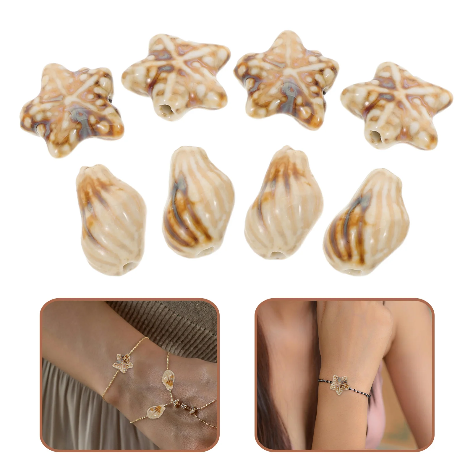 

50Pcs Handmade Porcelain Ceramic Beads Conch Sea Themed Large Hole Colorful Spacer Beads for DIY Jewelry Making