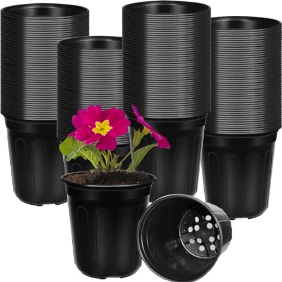 Nursery application, soft plastic, black, flexible and durable with drainage holes for easy transplanting
