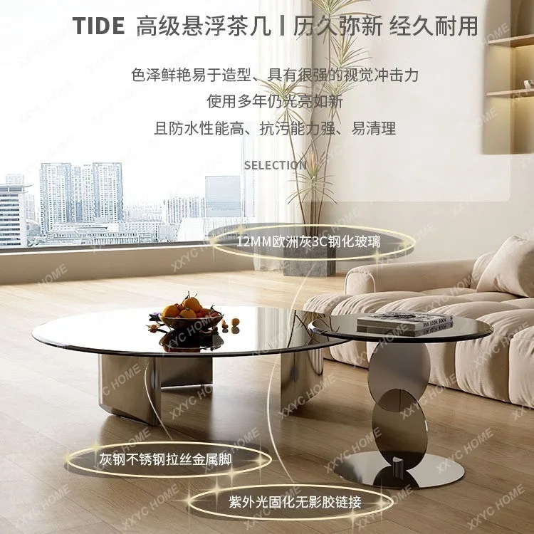 Minimal suspended coffee table tempered glass cream wind small apartment living room surprise quiet wind tea side few