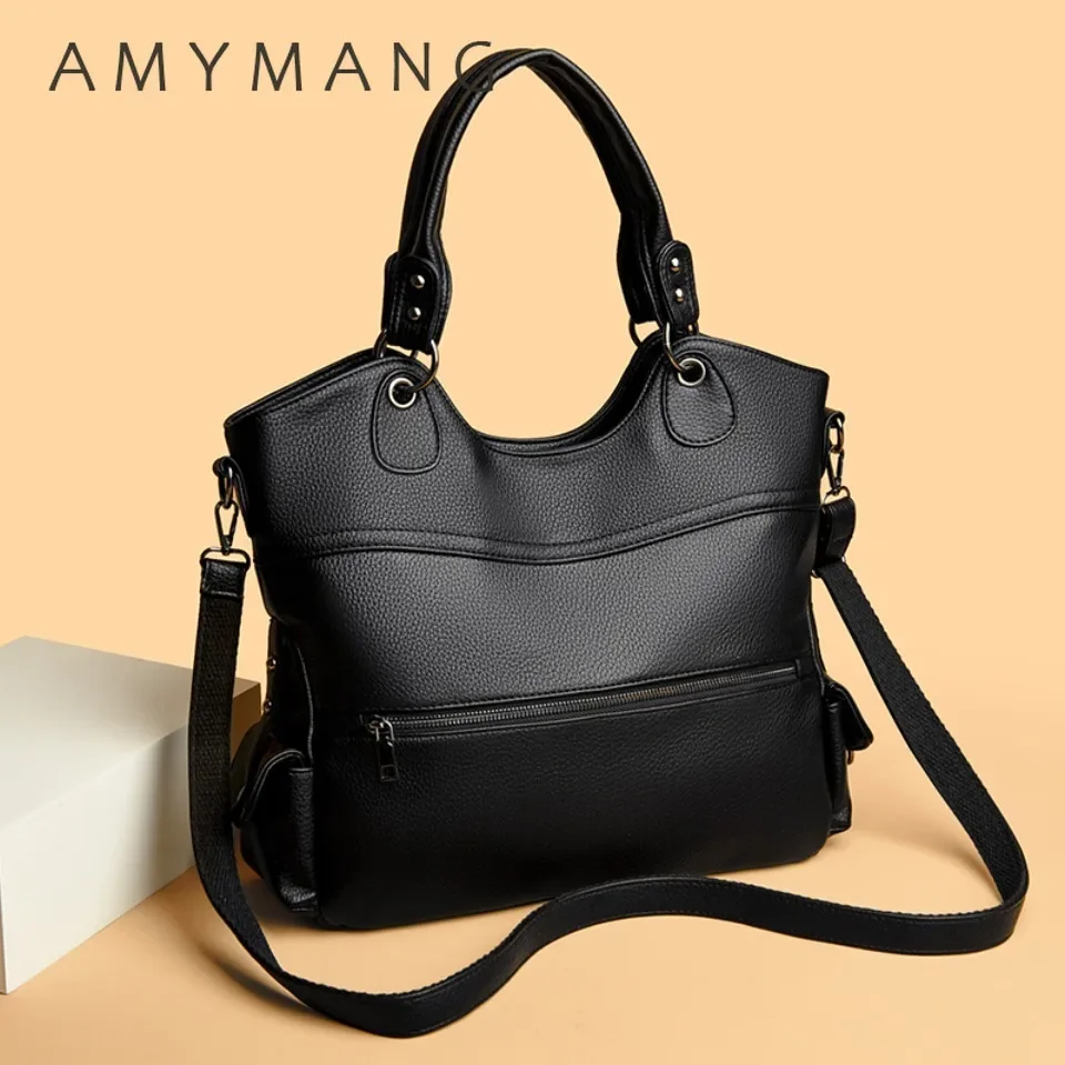 

Large Capacity Casual Trendy Solid Color Handbag Retro Luxury Designer Soft PU Leather Tote Bag Ladies Shoulder Bag Purses Sac