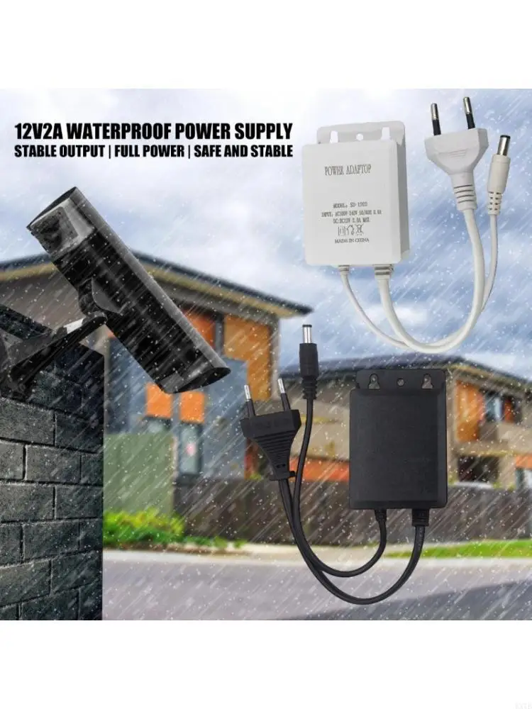 Efficient Waterproof Power Adapter DC12V 2A Output for LED Lights Strips Cameras 