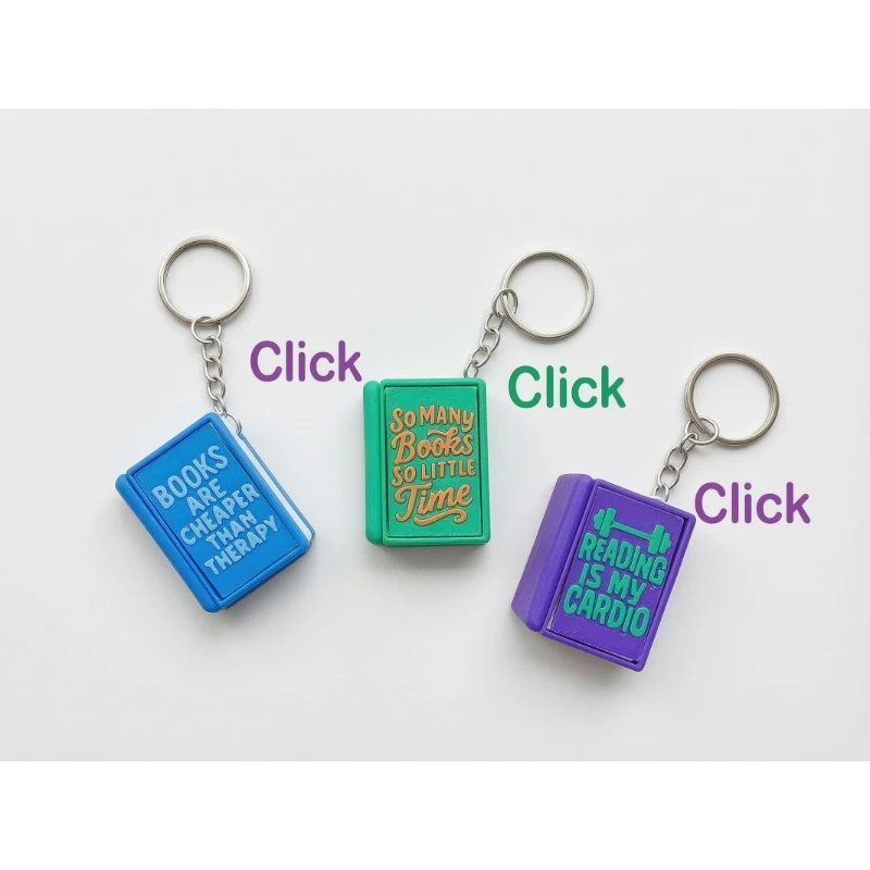 Book Keycap Clicker Keyboard Keychain Fidget Push Sensory Stress Relief Buttons Anxiety Toy Gift Keyring Desk Office Adults