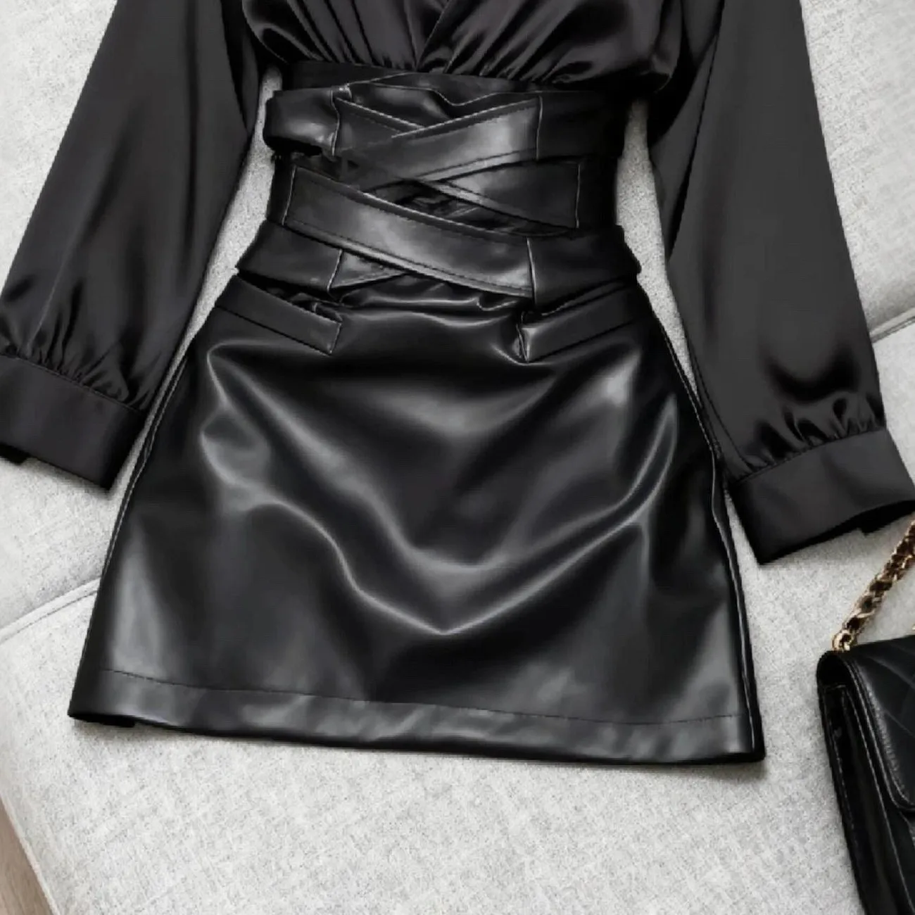 2026 Spring Summer New Two Pieces Set A-Line Skirt Women Fashion High Waist Sexy Skirt Long Sleeve Shirt Tops + Short Skirt Suit