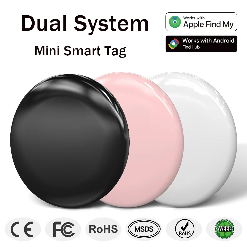 Bluetooth Smart Tag Compatible with Apple Find My & Google Find Hub Dual-System Item Locator Tracker for Keys Wallet Luggage