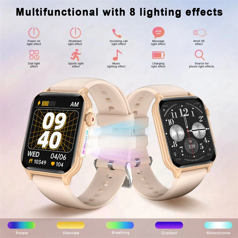 LIGE Smartwatch For Women Men Bluetooth Call Sport Tracker LED Breathing Light Bracelet Health Monitoring Waterproof Watch New