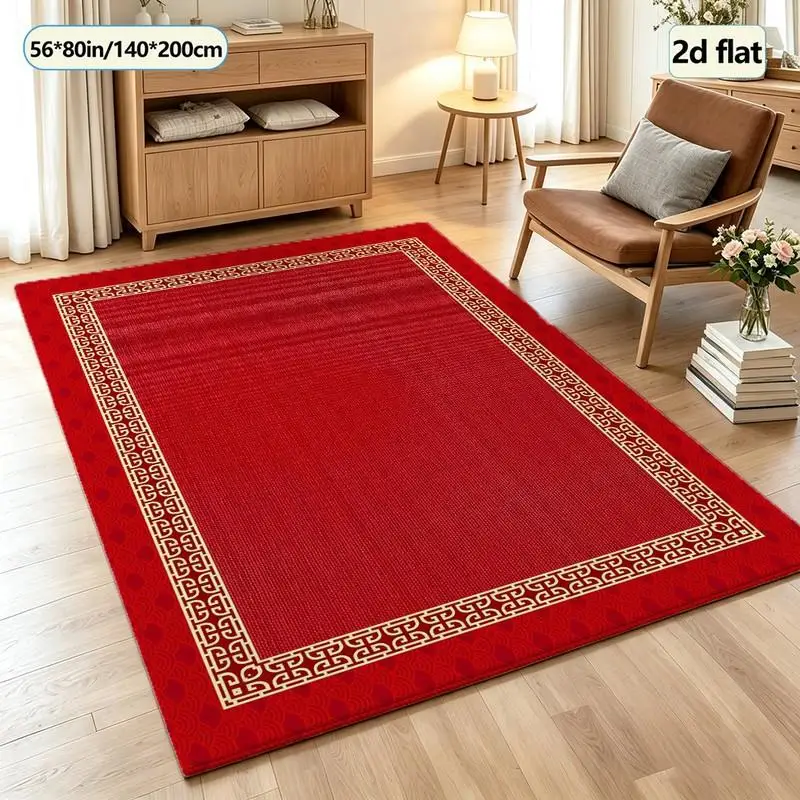 Red Chinese Classical Border Carpet Floor Decoration Holiday Square Carpet Suitable for Home Living Room New Year Interior Decoration