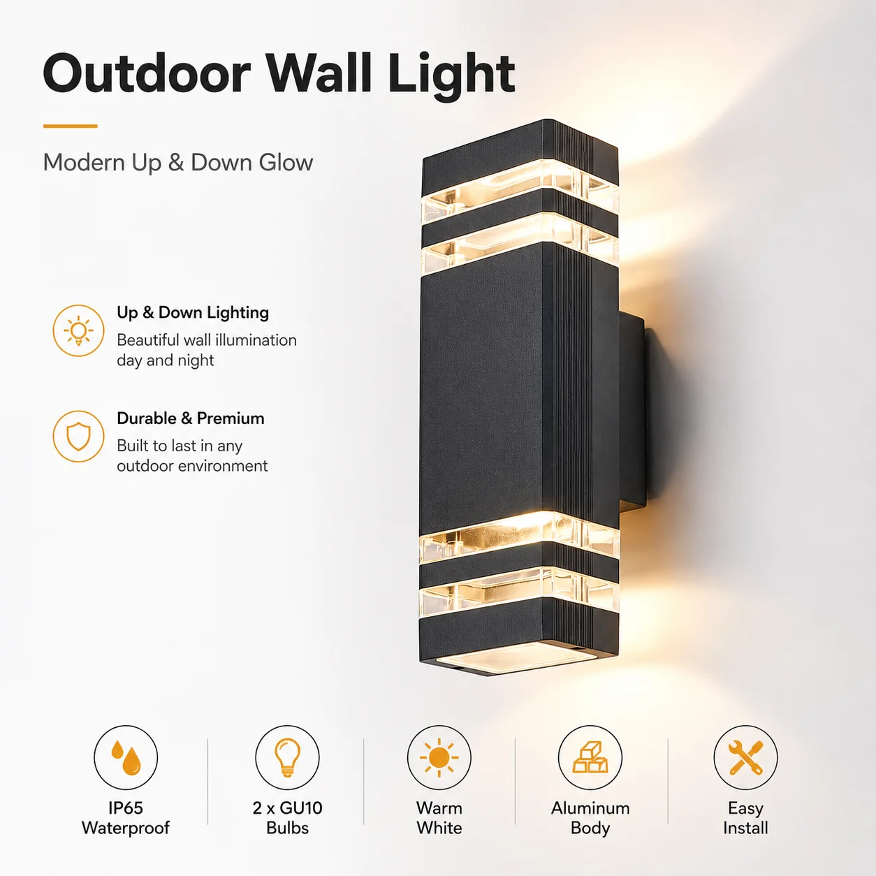 Blossom Up-Down LED Außenwandleuchte IP65 Aluminium-Druckguss Wandleuchte Anthrazitgrau 3000K Energieklasse F Austauschbare GU10-Leuchtmittel für Terrasse Balkon Garten Flur Innen- und