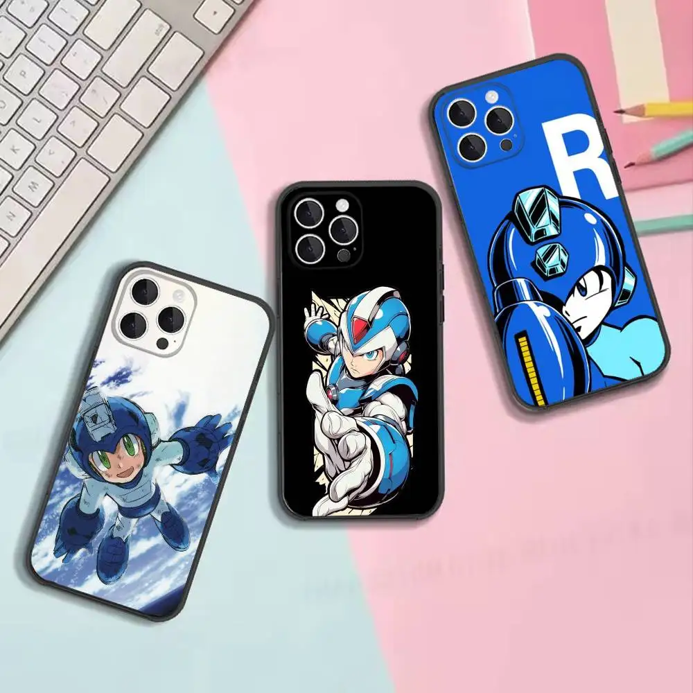 M-Megaman R-Rockman Shockproof Soft Black Cell Phone Cover, Fit for iPhone 11,12,13,14,15,16,17,Pro,Max,Plus,X,XS,SE4,Mini