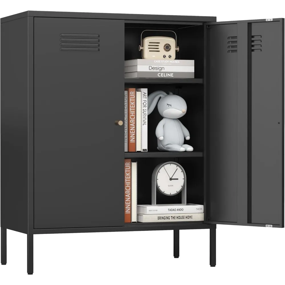 Metal Accent Storage Cabinet for Bed Room,Living Room,Home,Hotel,Office,Garage,3-Tier,2 Removable Shelves (2 Metal Door H40.15''