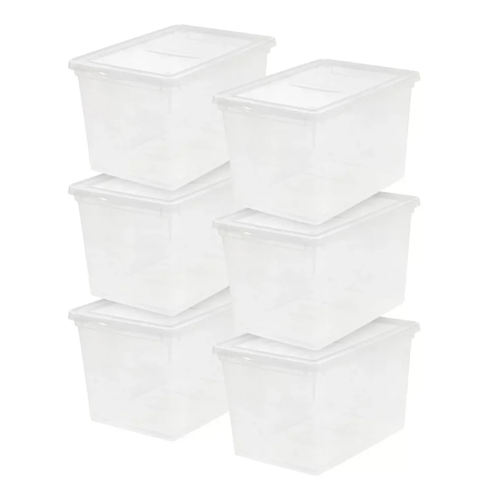 Mainstays 68 Quart Jumbo Stackable Plastic Closet Storage Organizer Box, Clear, Set of