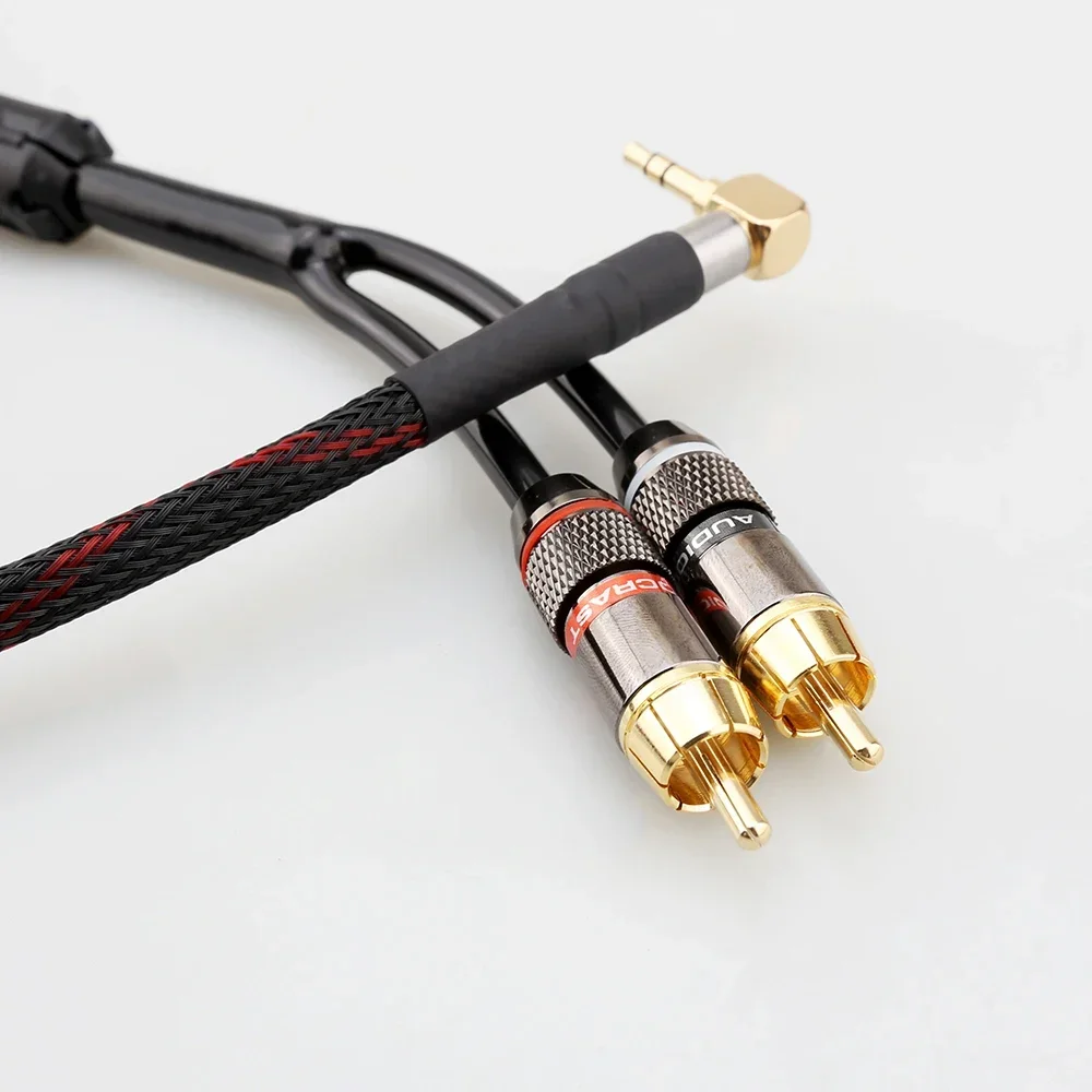 Hifi rca cable Audio signal wire JACK plug 3.5mm angled one to two RCA Cable 3.5mm straight to 2RCA Interface hifi amp audio