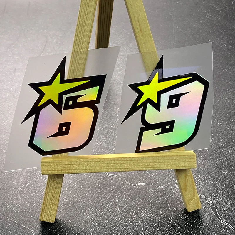 1PC 0to9 Reflective Laser Star Arabic Number Motorcycle Sticker Motorbike Front Fairing Fuel Tank Helmet Universal Vinyl Decals