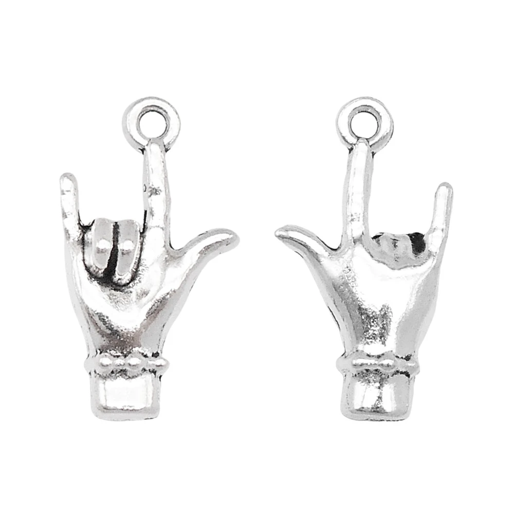 20pcs Silver Alloy I Love You Hand Gesture Pendant Charm For Necklace Bracelet Accessories DIY Jewelry Making Findings 20.5*11mm