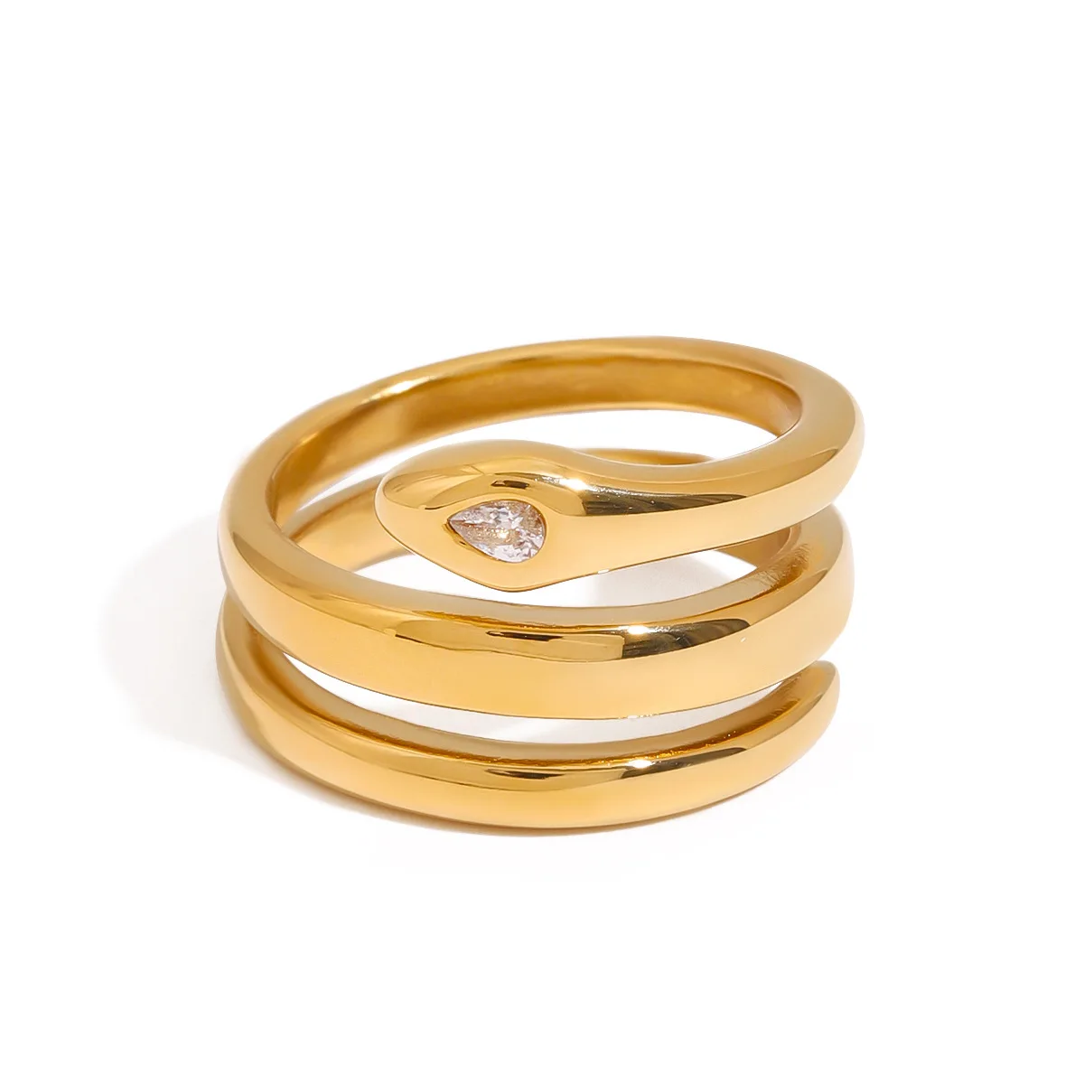 

Gold Plated Spiral Snake Ring, Polished Smooth Wrap Snake Band With Pear Cut Cubic Zirconia Statement Finger Ring for Women