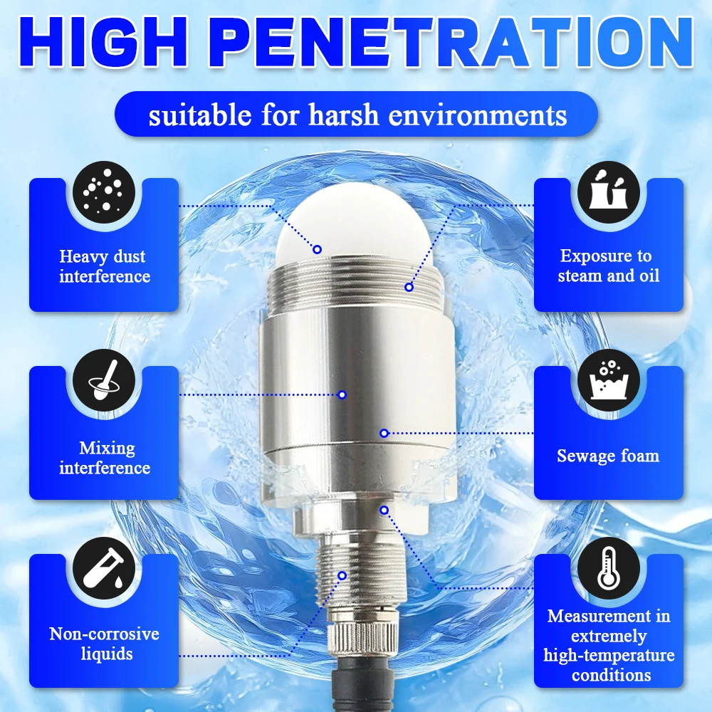 Ultrasonic Level Sensor 80GHz Radar Level Gauge Non-Contact Distance Measurement 3M 7M 12M RS485 4-20mA Output DC 5-28V