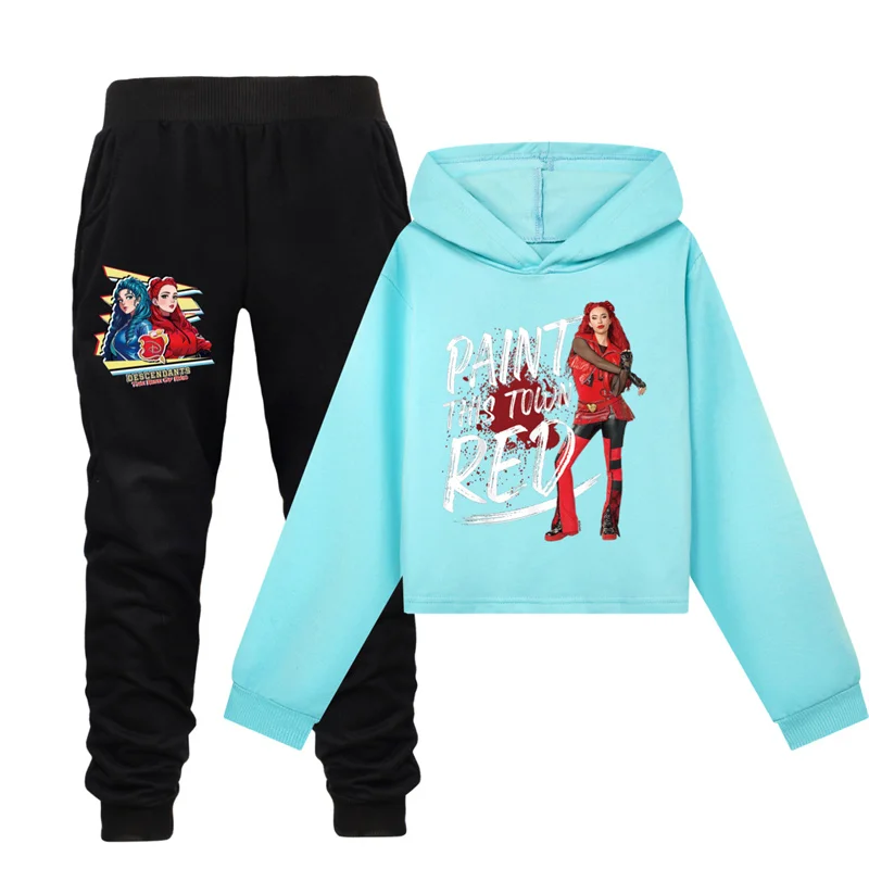 Nowy jesienny zestaw spodni z kapturem z długim rękawem Rise of Red Kids Descendants 4. Red Costume Girls Fashion Print Pullover Odzież dziecięca