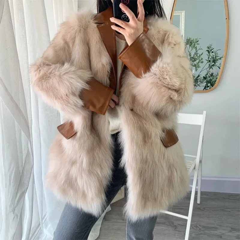 New Autumn and Winter Imitation fox fur Grass Coat for Women Fashionable Loose fur Coat Medium to Long Length Slimming Effect WF