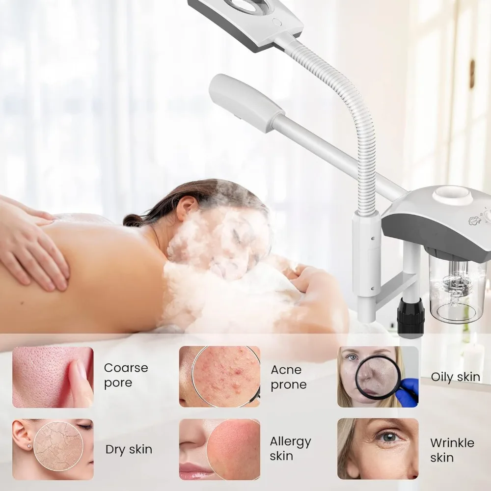 Profissional Steamer Ferramentas Faciais para Esteticista, Cuidados com a pele e Limpeza Profunda, 2 em 1 Máquina Facial com Ampliação 3X