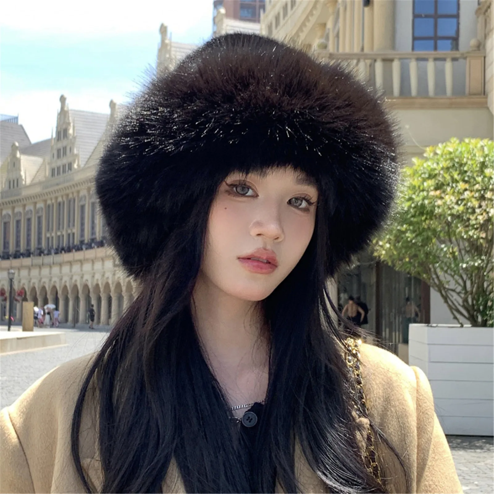 Y2k Fluffy Faux Fur Bucket Hats For Women Luxury Plush Hat Thicken Oversized Fur Bucket Hat Winter Soft Panama Fisherman Cap