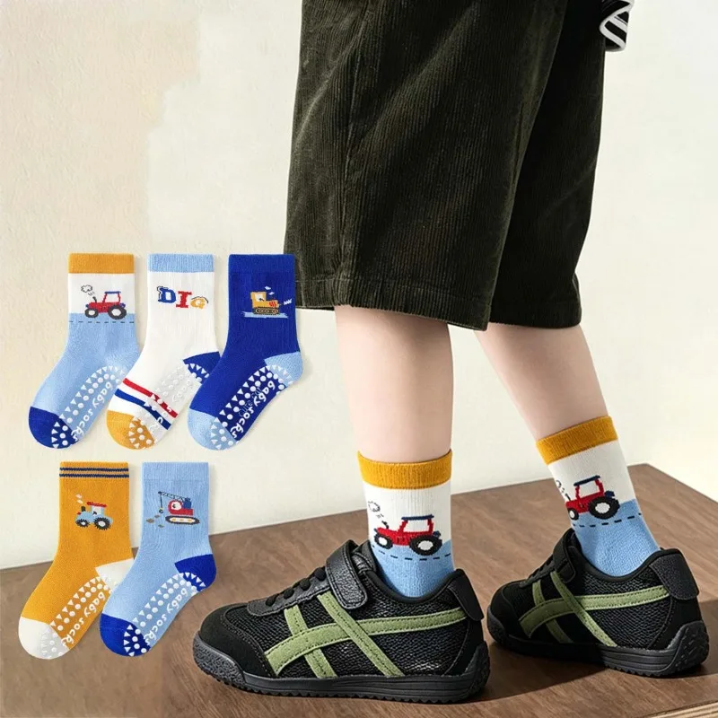 5pairs RAISE Autumn Children Boy Anti-slip Socks 1-12Y Boys Cartoon Mid Tube Floor Socks Colorful Boy Non-slipping Seamless Sock