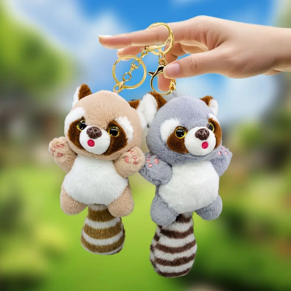 Guaxinim bonito Chaveiro de pelúcia para crianças, boneca pingente, Kawaii Stuffed Animal, chaveiro, acessórios mochila, presente, 19cm