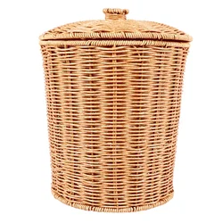 Woven Basket Trash Can Round Rattan Waste Basket With Lid Planter Woven Storage Baskets Wicker Wastebasket Garbage Bin