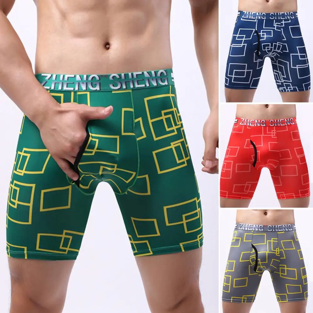 Fashion Print Men Shorts Panties Long Boxer Shorts Long Underwear Breathable Man Ice Slik Shorts Elastic Comfort Underpants