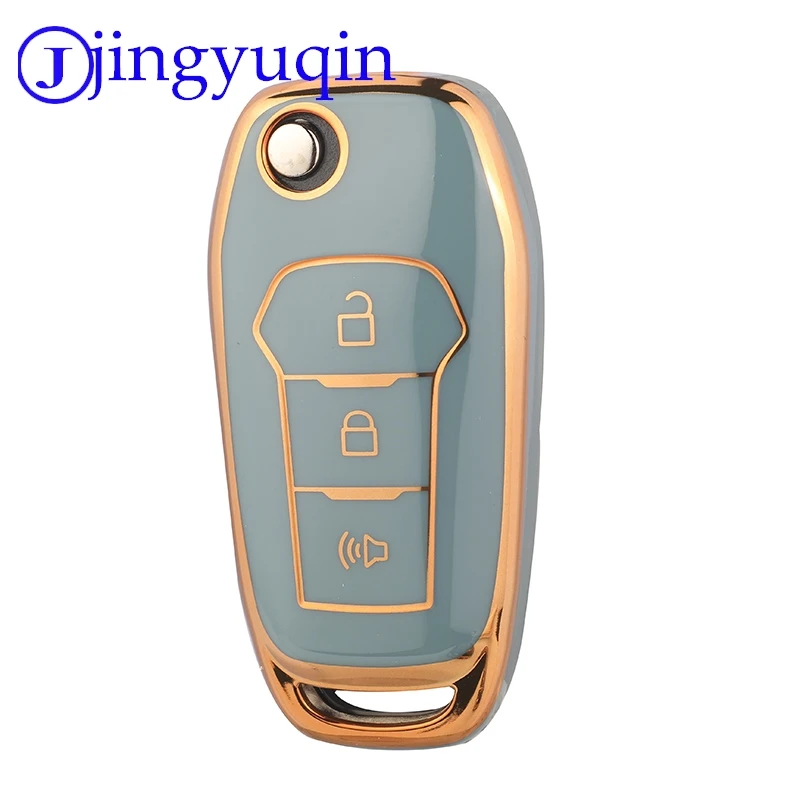 Jingyuqin TPU-Auto-Fernbedienungsschlüssel-Schutzhülle für Ford 3-Tasten, glänzende Oberfläche, Goldrand, schwarz, weiß, grau, sicher, langlebig