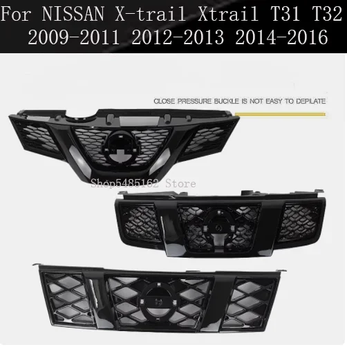 For NISSAN X-trail Xtrail T31 T32 2009-2016 ABS With Car logo Front Grill Radiator Grille Frame Trim Car Styling Grille Decorate