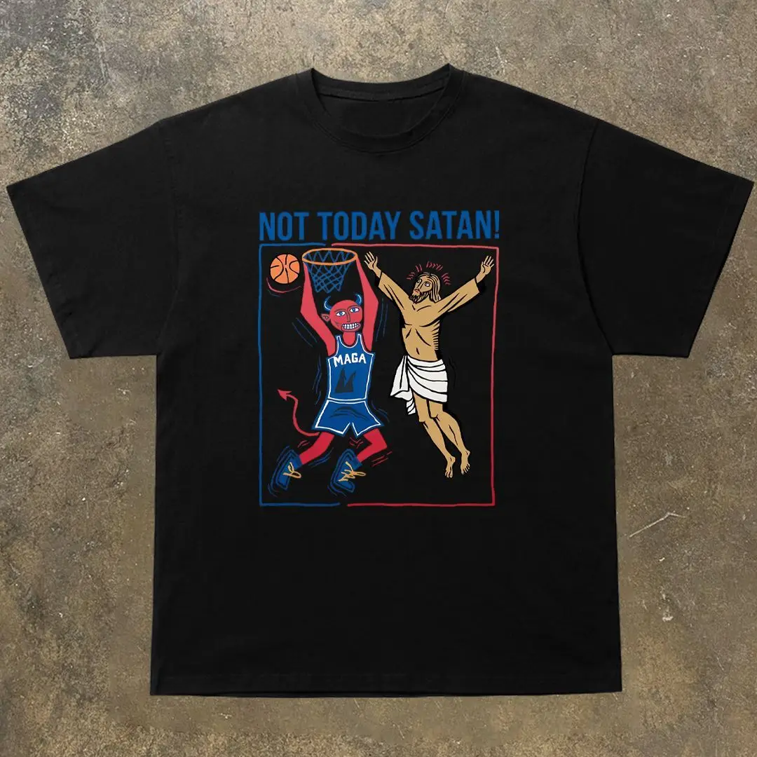 Американская футболка с коротким рукавом Street Fun Spoof с принтом ангелов и демонов, играющий в баскетбол, свободный хлопковый топ унисекс с круглым вырезом